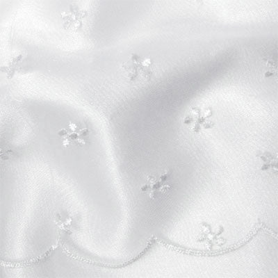 white daisy embroidered mesh with scapolled edge