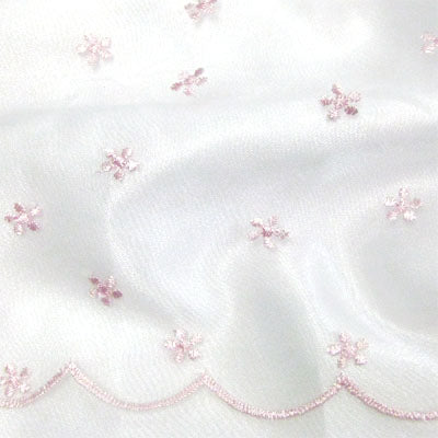 rose petal pink daisy embroidered mesh with scapolled edge