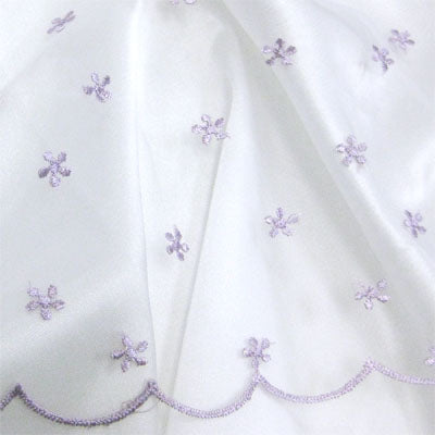 lilac daisy embroidered mesh with scapolled edge 