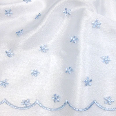 cerulean daisy embroidered mesh with scapolled edge