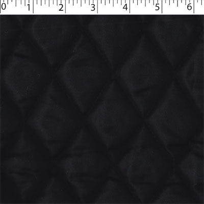 black polyester diamond quilt stain. Acetate lining Face, Polyester fill, and Polypropylene back
