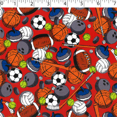 red ground cotton flannelette with balls