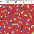 red ground cotton flannelette with colorful cars