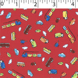red ground cotton flannelette with colorful cars