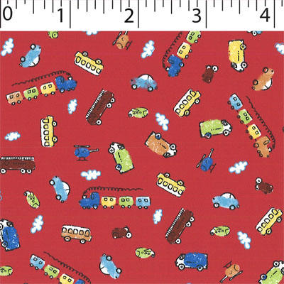 red ground cotton flannelette with colorful cars