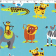 aqua  ground cotton flannelette with sarfari animals