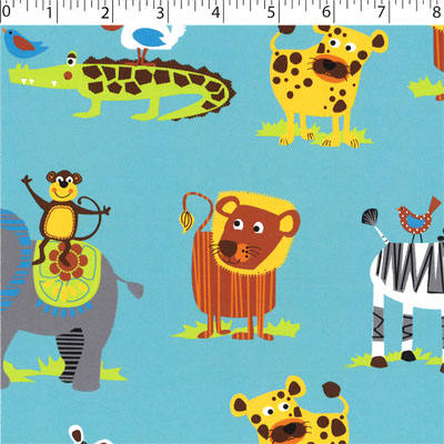aqua  ground cotton flannelette with sarfari animals