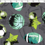 grey ground cotton flannelette with with balls