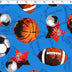 blue ground cotton flannelette with with balls