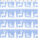 white  reindeer stripe with lt blue and blue buffalo check background flannelette print
