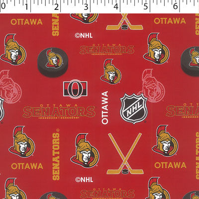 medium weight brushed NHL cotton in allover Ottawa Senators print in red
