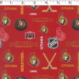 medium weight brushed NHL cotton in allover Ottawa Senators print in red