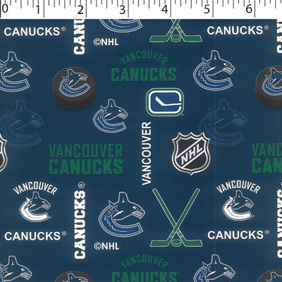 medium weight brushed NHL cotton in allover Vancouver Canucks print in blue