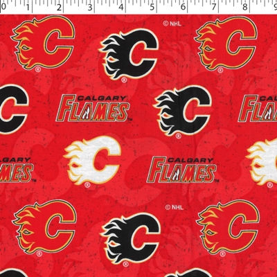 NHL Crest on Crest Calgary Flames print in red