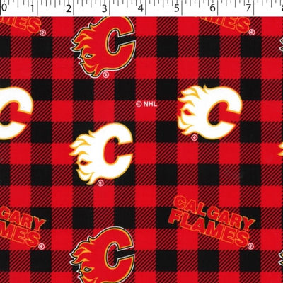 NHL Calgary Flames cotton print in red and black buffalo check design