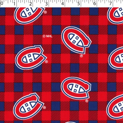 NHL Montreal Canadiens cotton print in blue and red buffalo check design