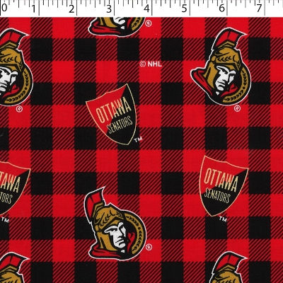 NHL Ottawa Senators cotton print in red and black buffalo check design