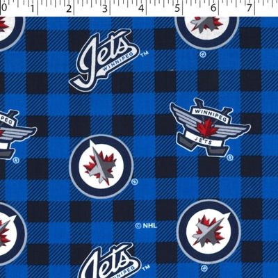 NHL Winnipeg Jets cotton print in blue and black buffalo check design