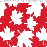 medium weight cotton on red background with all over white large leaf print