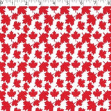 medium weight cotton on white background with all over red small leaf print