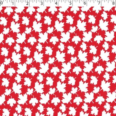 medium weight cotton on red background with all over white small leaf print