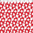 medium weight cotton on red background with all over white small leaf print