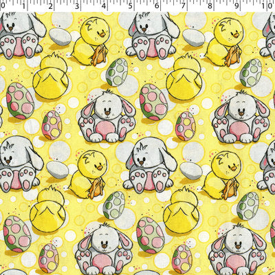 yellow cotton with bunnies and chicks