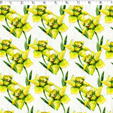 white cotton with daffodil print