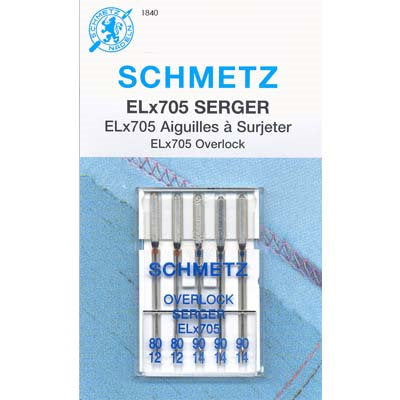 SCHMETZ SERGER NEEDLES ELX705 ASSORTED - 2 X 80/12 & 3 X 90/14 (1840)