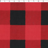 large red and black buffalo check print on velour face chenille knit fabric