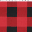 large red and black buffalo check print on velour face chenille knit fabric