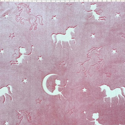 pink heavy weight double sided chenille with glow in the dark unicorns and fairies on one side