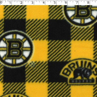 NHL medium weight polyester fleece in a buffalo check print of  pittsburgh penguins in black and yellow 