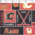 NHL medium weight polyester fleece in a block print of  calgary flames in red and black