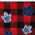 NHL medium weight polyester fleece in a buffalo check print of toronto maple leafs in red and black 