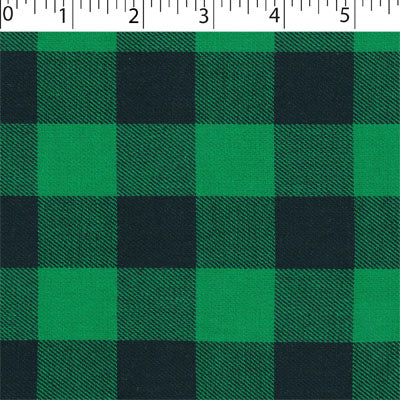 medium weight cotton yarn dye brushed plaids in the design of buffalo check kelly green and black