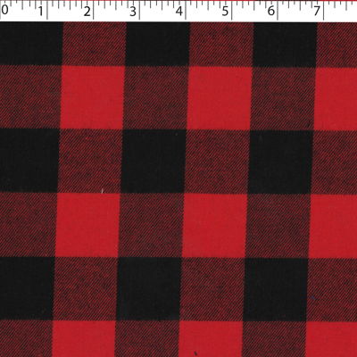 light to medium weight brushed finished cotton polyester 3.5 by 3.5 cm buffalo check red and black