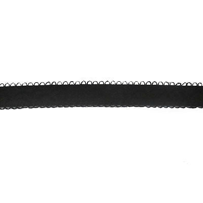 black 14mm nylon spandex lingerie patterned elastic with scalloped edge