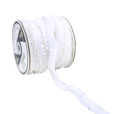 white  16mm nylon spandex ruffled elastic displayed on the roll