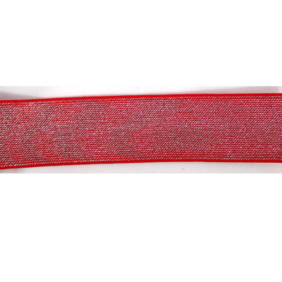red polyester, latex, and polyvinyl chloride 45mm metallic blend waistband elastic