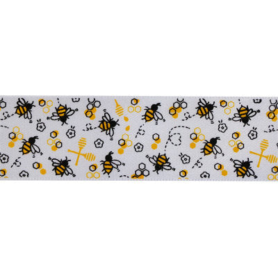 25MM SINGLE FACE SATIN RIBBON WITH FLYING BEES PRINT