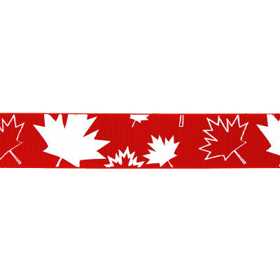 PRINTED GROSGRAIN 25MM - MAPLE LEAF