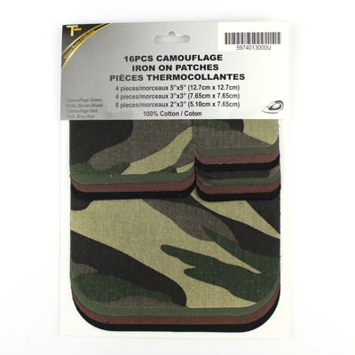 CAMOUFLAGE IRON ON PATCHES 16 PCS ASST.