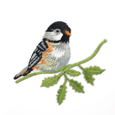 APPLIQUE BIRD ON LEAVES 6.3CM X 5.2CM