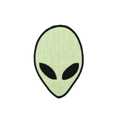 ALIEN HEAD APPLIQUE GLOW IN THE DARK 6.4CM X 9.7CM