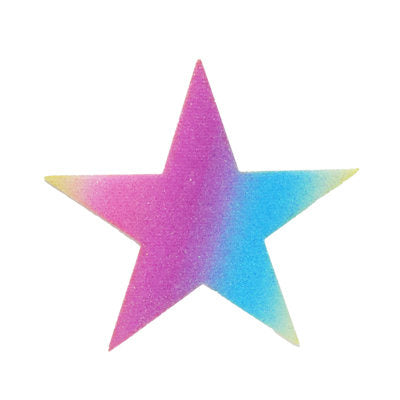 RAINBOW GLITTER STAR APPLIQUE 9CM X 8.8CM (IRON ON)